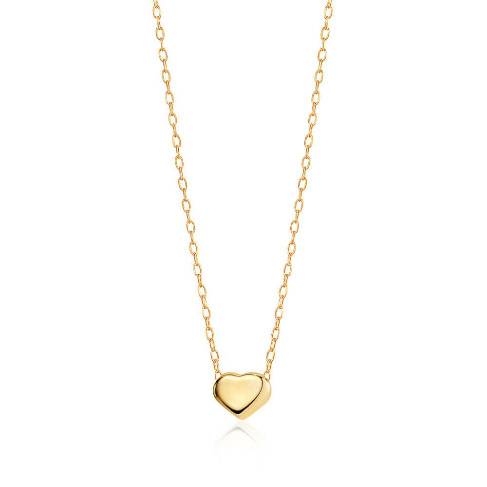 14K Yellow Gold Floating Heart Pendant Necklace Polished Shiny on Cable Chain Italy 17.5"