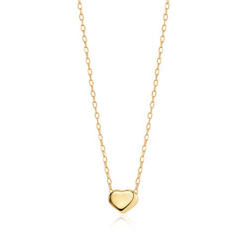 14K Yellow Gold Floating Heart Pendant Necklace Polished Shiny on Cable Chain Italy 17.5"