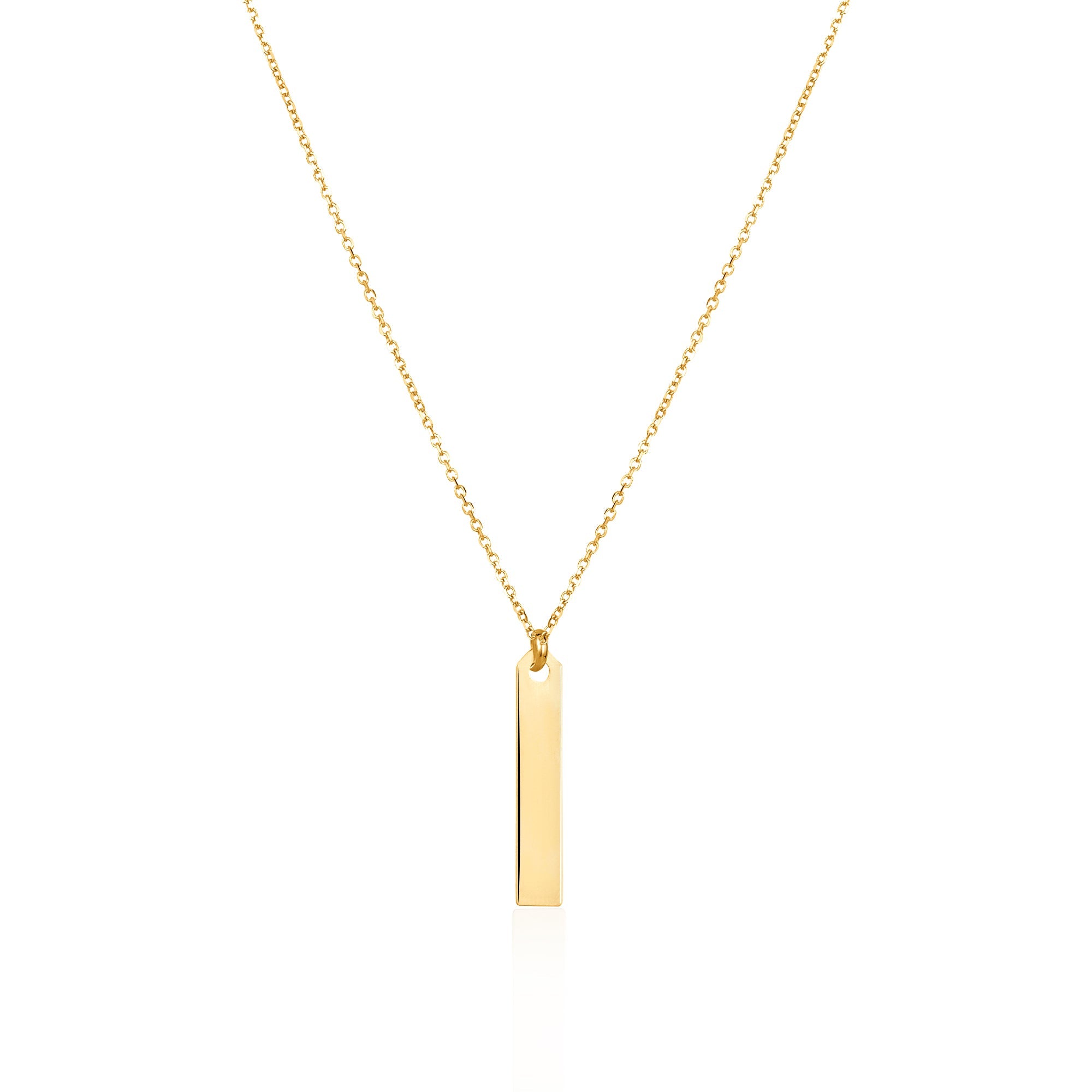 14K Yellow Gold Engravable Personalized Vertical Bar Pendant Necklace Polished Shiny on Cable Chain Italy