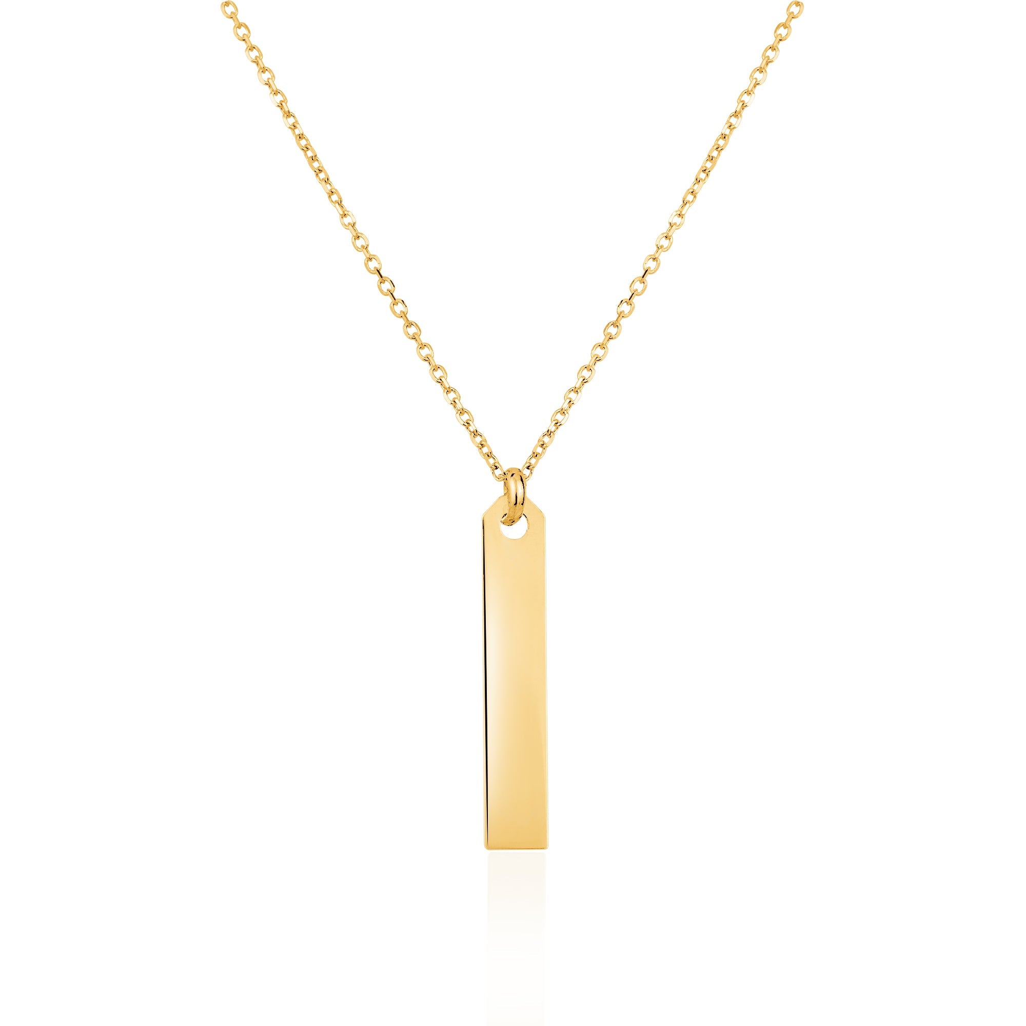 14K Yellow Gold Engravable Personalized Vertical Bar Pendant Necklace Polished Shiny on Cable Chain Italy