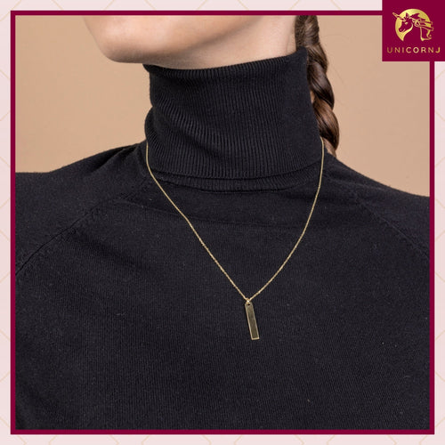 14K Yellow Gold Engravable Personalized Vertical Bar Pendant Necklace Polished Shiny on Cable Chain Italy