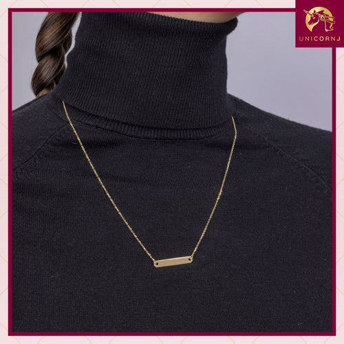 14K Yellow Gold Engravable Personalized Horizontal Bar Pendant Necklace Polished Shiny on Cable Chain Italy