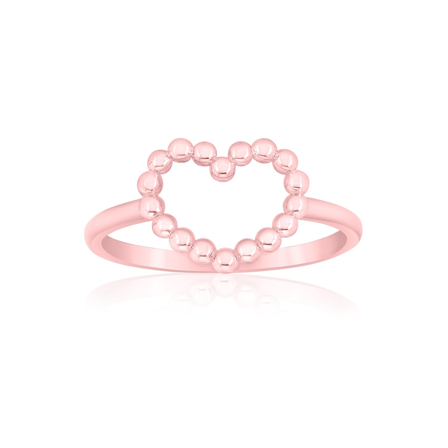 14K Yellow or Rose Gold Beaded Heart Outline Ring