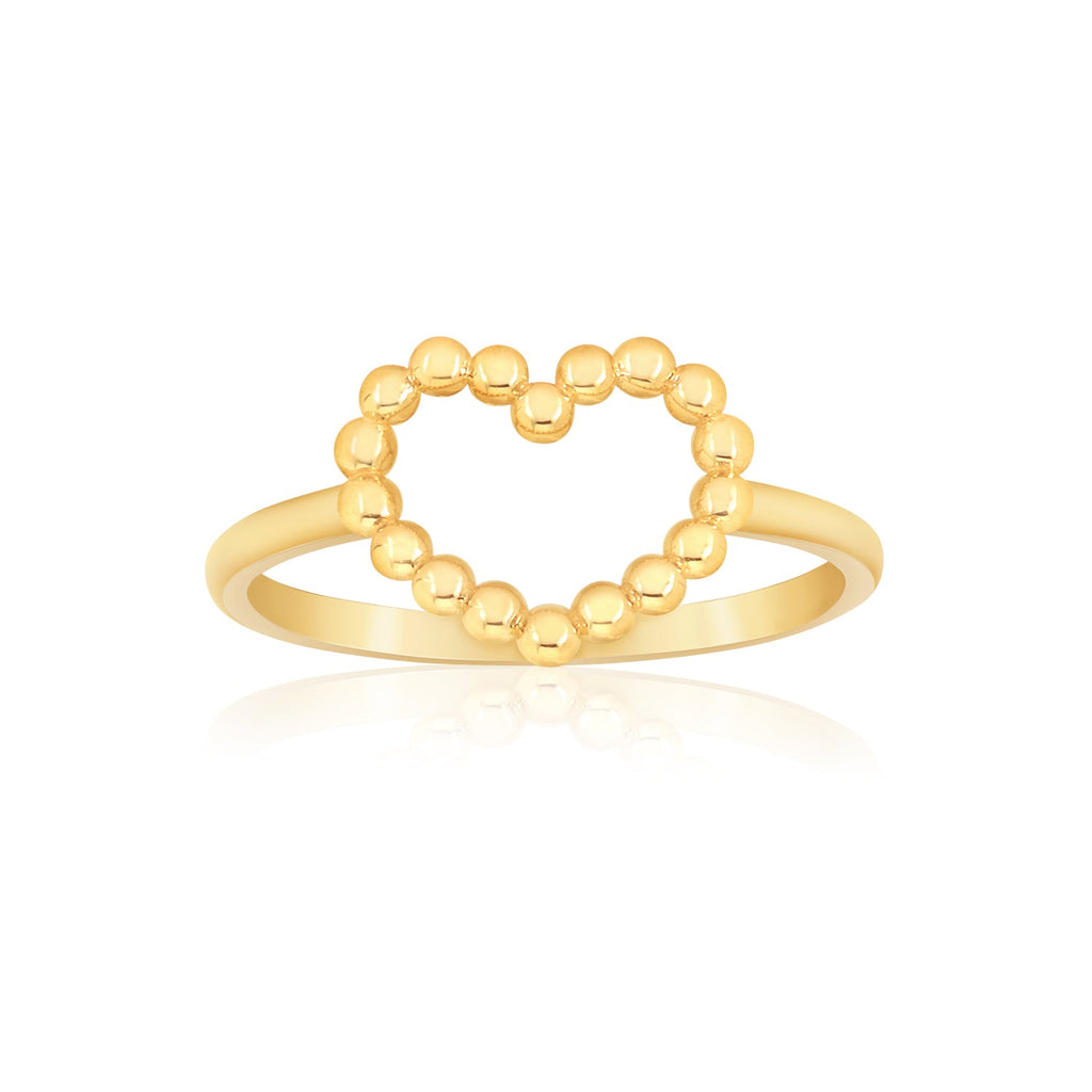 14K Yellow or Rose Gold Beaded Heart Outline Ring