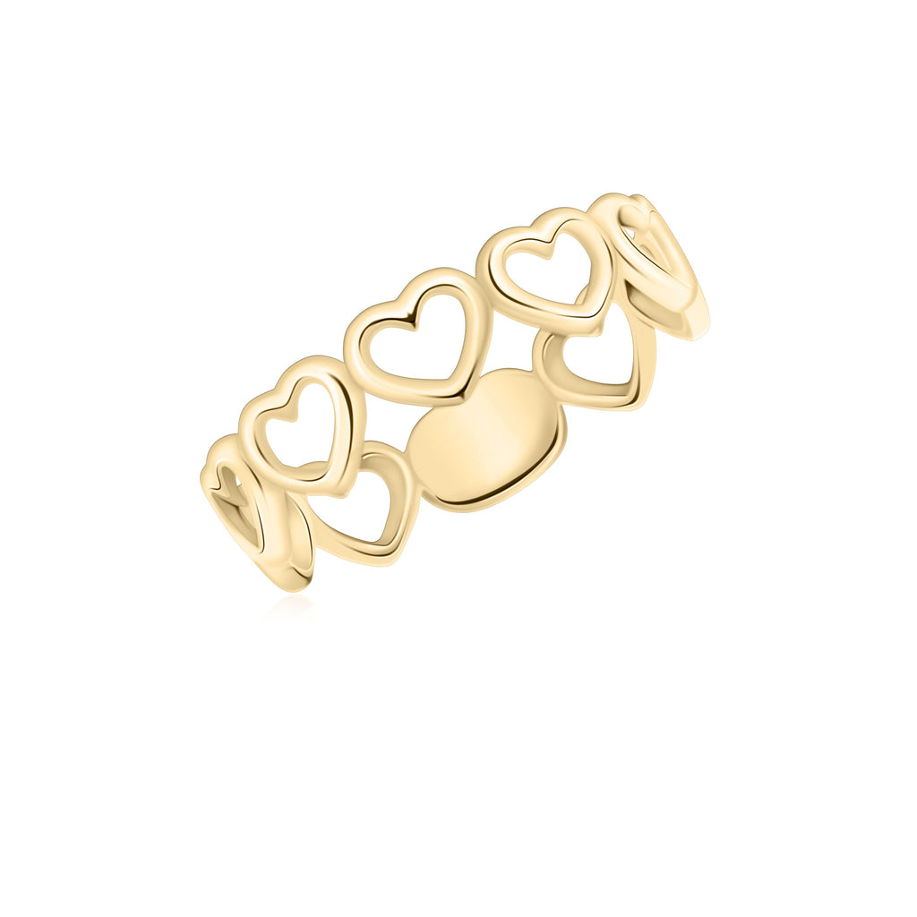 UNICORNJ 14K Yellow Gold Eternity Open Hearts in a Row Ring Italy