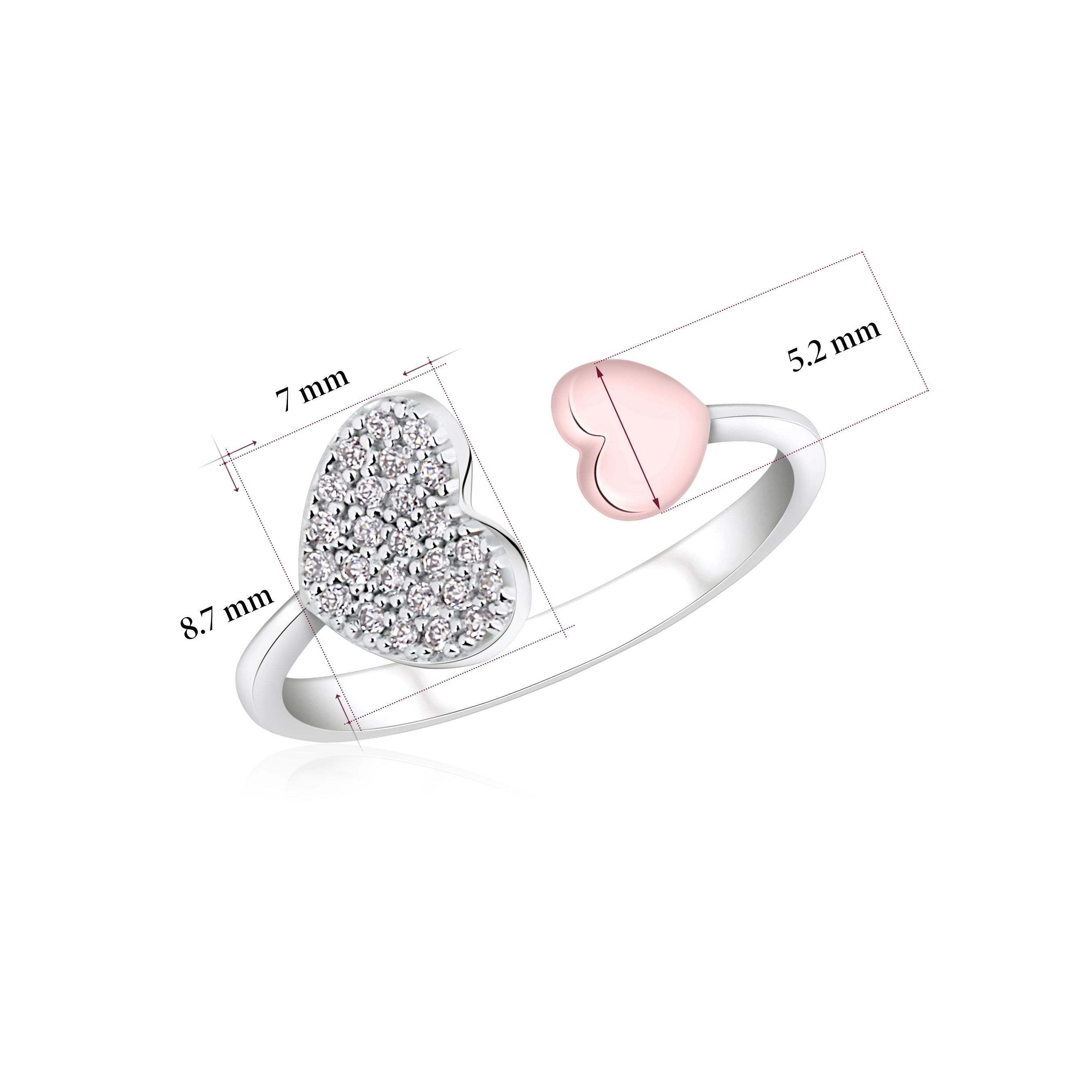 UNICORNJ 14K White and Rose or White and Yellow Gold Open Ring Hearts Polished and Pave CZ Italy