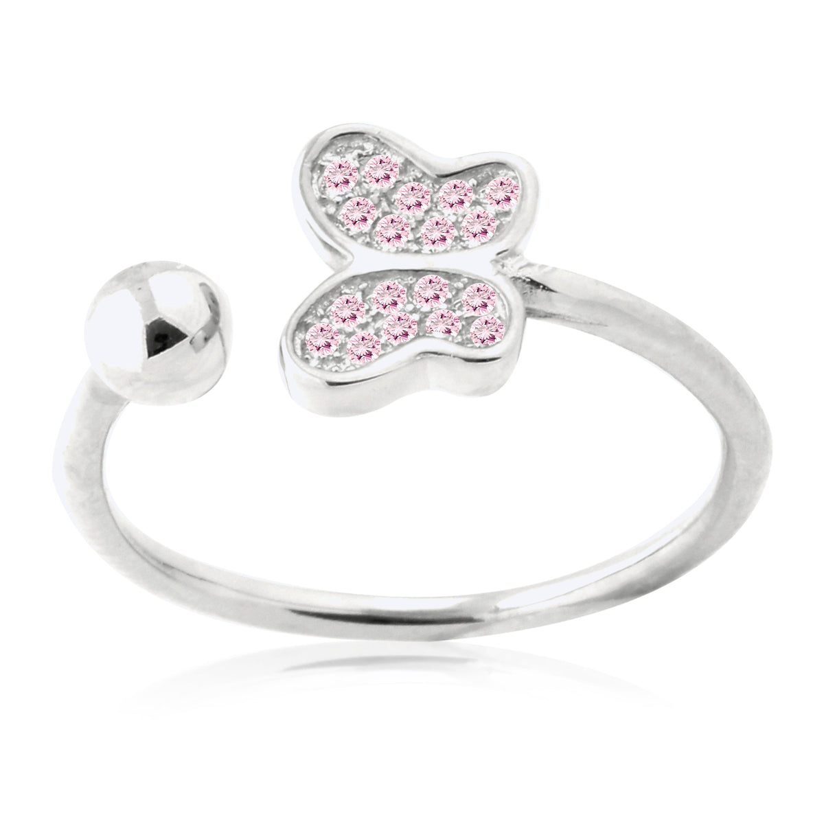 Adjustable Butterfly Ring in Sterling Silver Pavé with CZ Pink or Purple