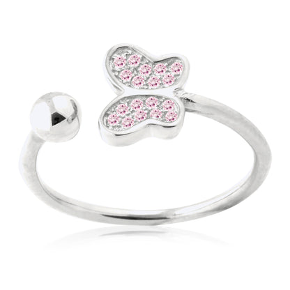 Adjustable Butterfly Ring in Sterling Silver Pavé with CZ Pink or Purple