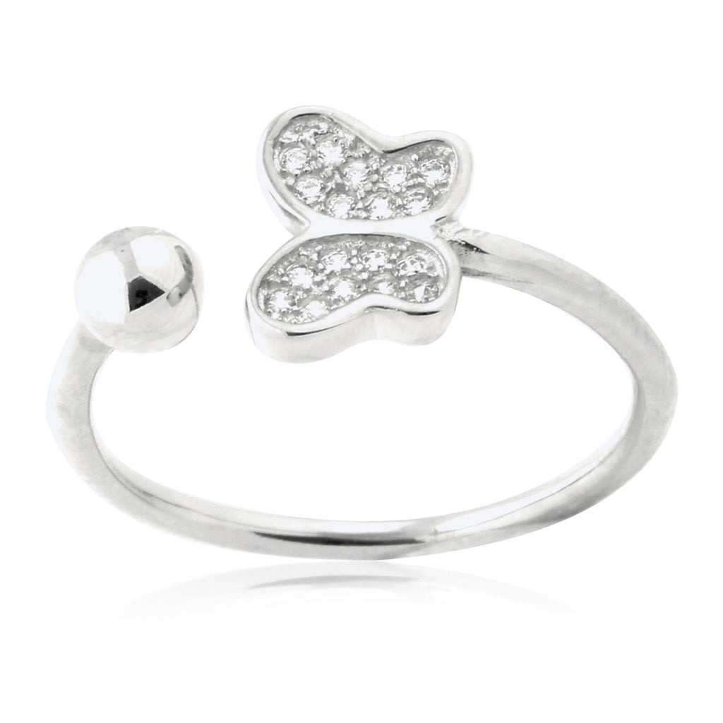 Adjustable Butterfly Ring in Sterling Silver Pavé with CZ Pink or Purple