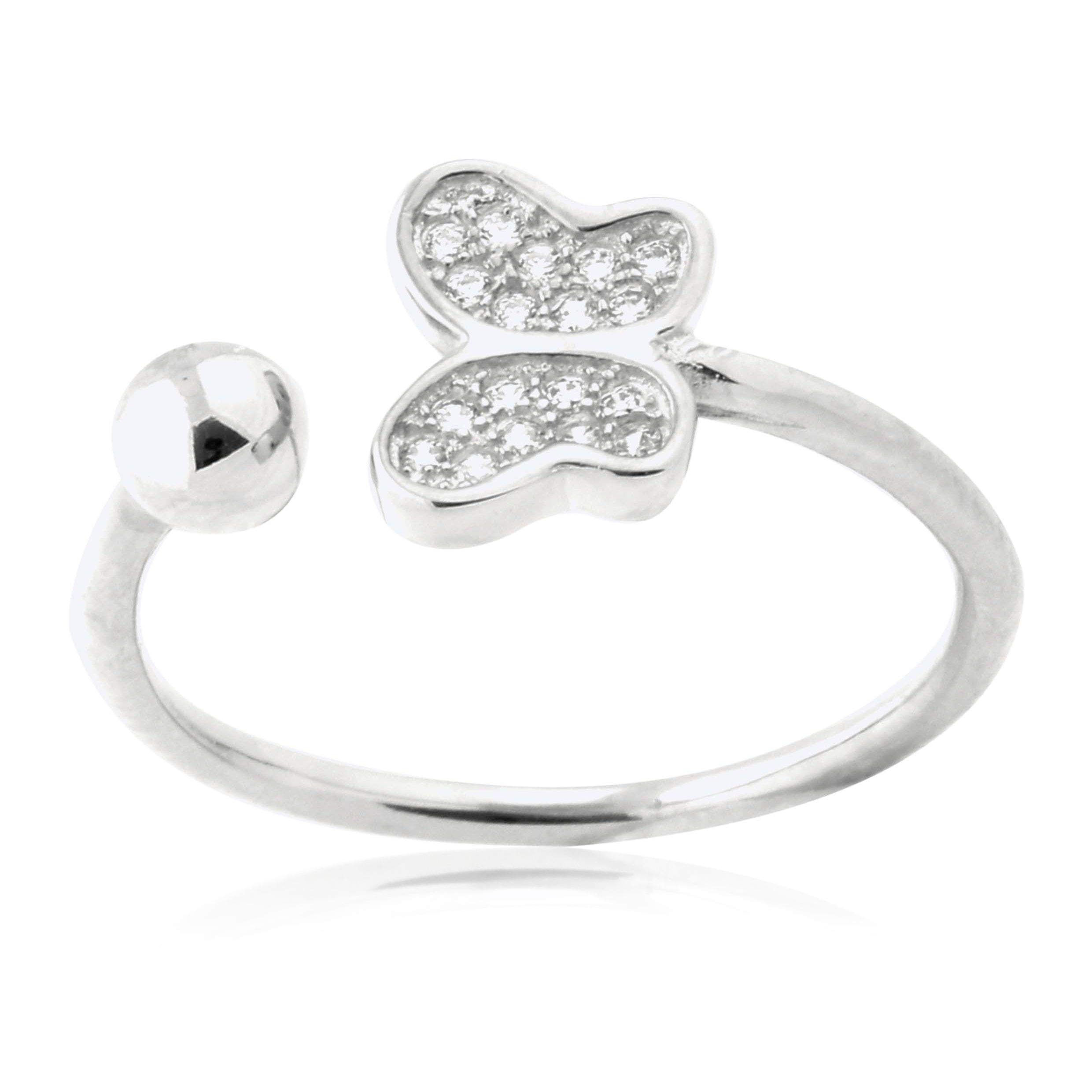Adjustable Butterfly Ring in Sterling Silver Pavé with CZ Pink or Purple