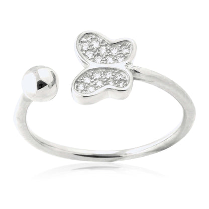 Adjustable Butterfly Ring in Sterling Silver Pavé with CZ Pink or Purple
