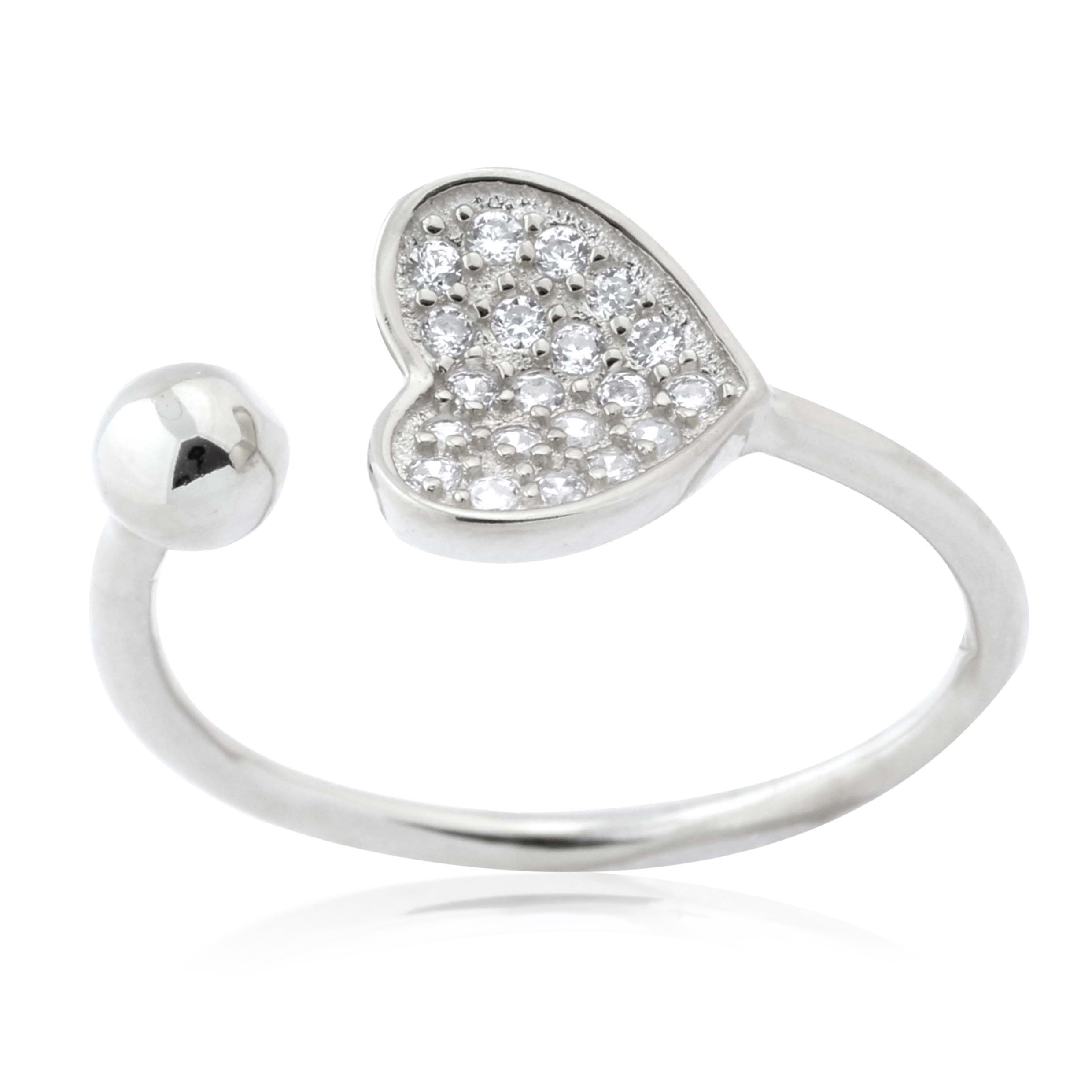 Adjustable Heart Ring in Sterling Silver Pavé with CZ
