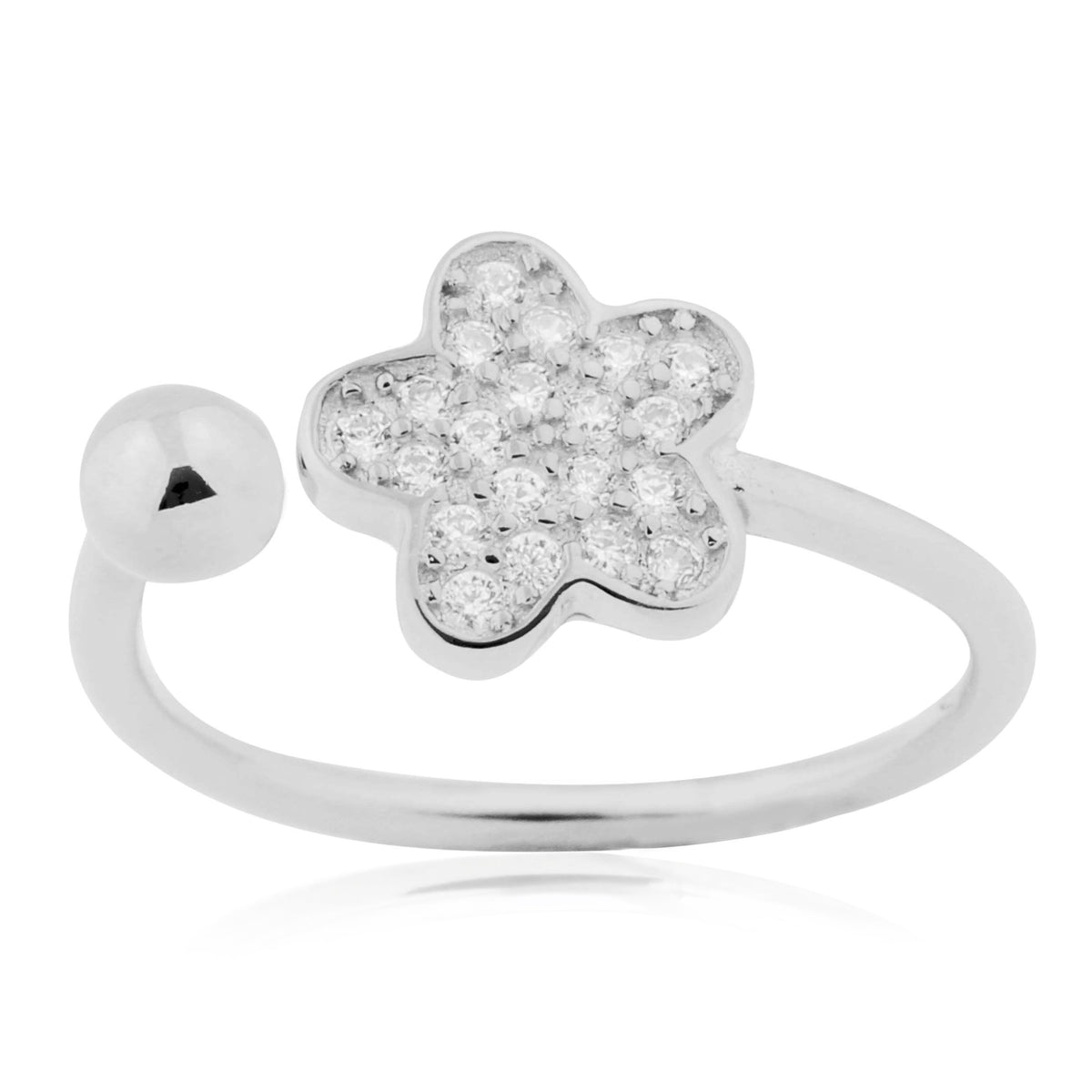 Adjustable Flower Ring in Sterling Silver Pavé with CZ