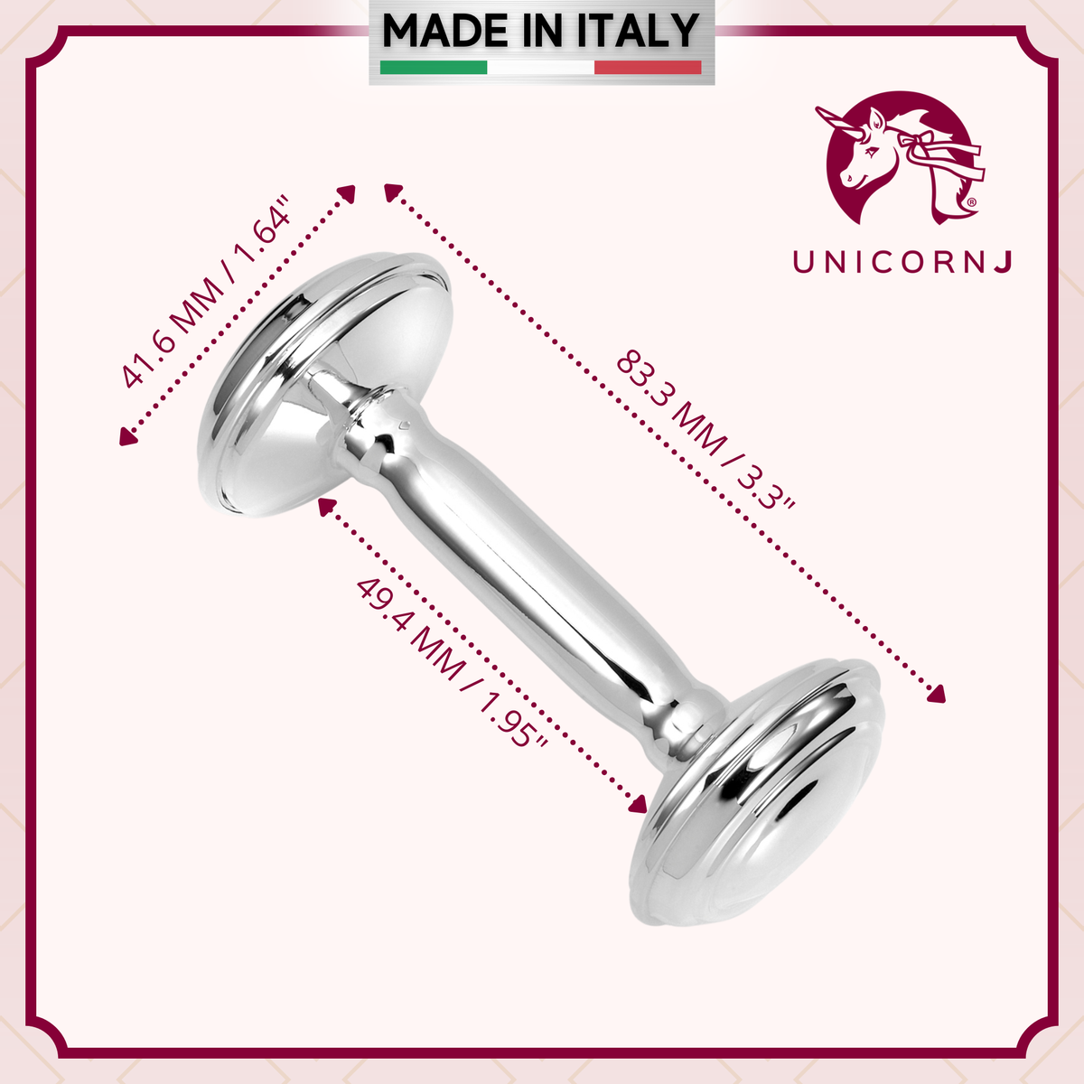 UNICORNJ Sterling Silver Keepsake Baby Rattle Barbell Personalized with Engraved Initials or Name | Complete with Gift Box | Gift for Baby | Made in Italy