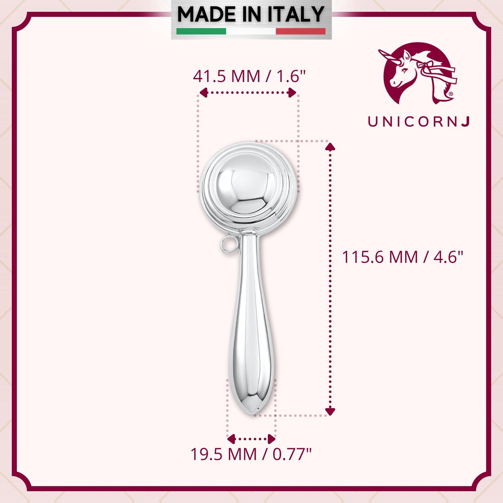 UNICORNJ Sterling Silver Keepsake Baby Rattle Victorian Style Round Personalized with Engraved Initials or Name | Complete with Gift Box | Gift for Baby | Made in Italy