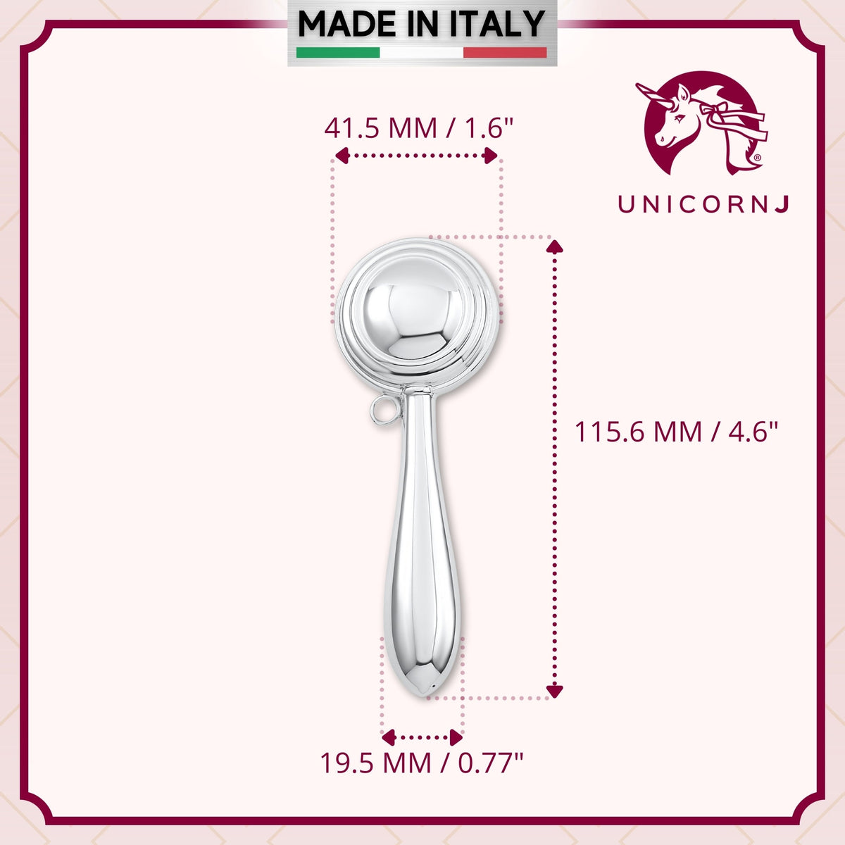 UNICORNJ Sterling Silver Keepsake Baby Rattle Victorian Style Round Personalized with Engraved Initials or Name | Complete with Gift Box | Gift for Baby | Made in Italy