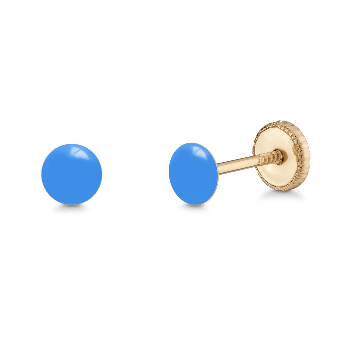 14k Gold Stud Earrings for Women and Girls Round Dot Hand Painted Enamel Colors 4mm Second Piercing Earrings Screwback