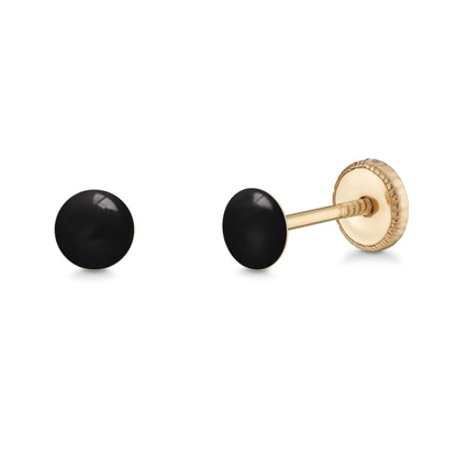 14k Gold Stud Earrings for Women and Girls Round Dot Hand Painted Enamel Colors 4mm Second Piercing Earrings Screwback