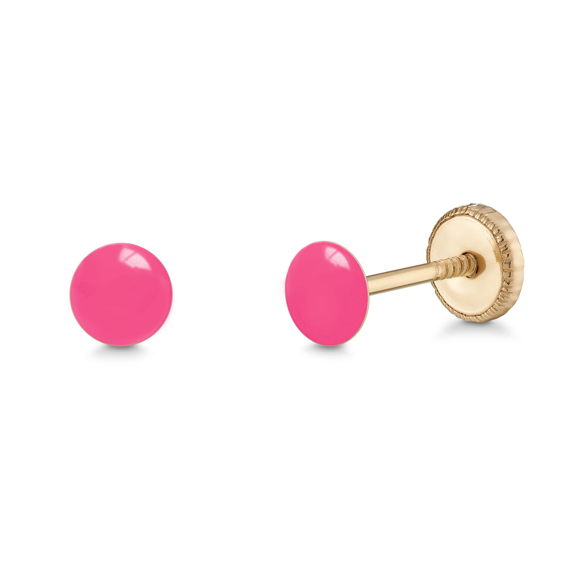 14k Gold Stud Earrings for Women and Girls Round Dot Hand Painted Enamel Colors 4mm Second Piercing Earrings Screwback