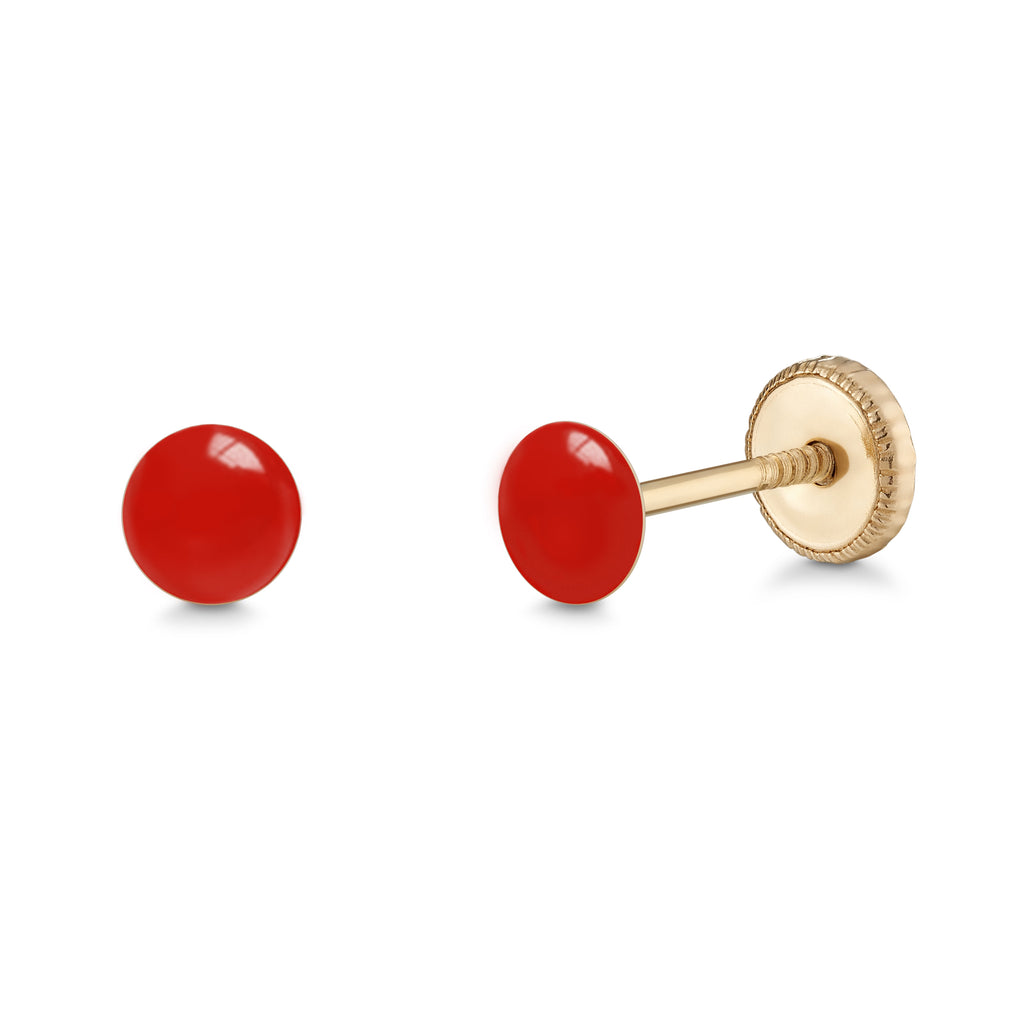 14k Gold Stud Earrings for Women and Girls Round Dot Hand Painted Enamel Colors 4mm Second Piercing Earrings Screwback