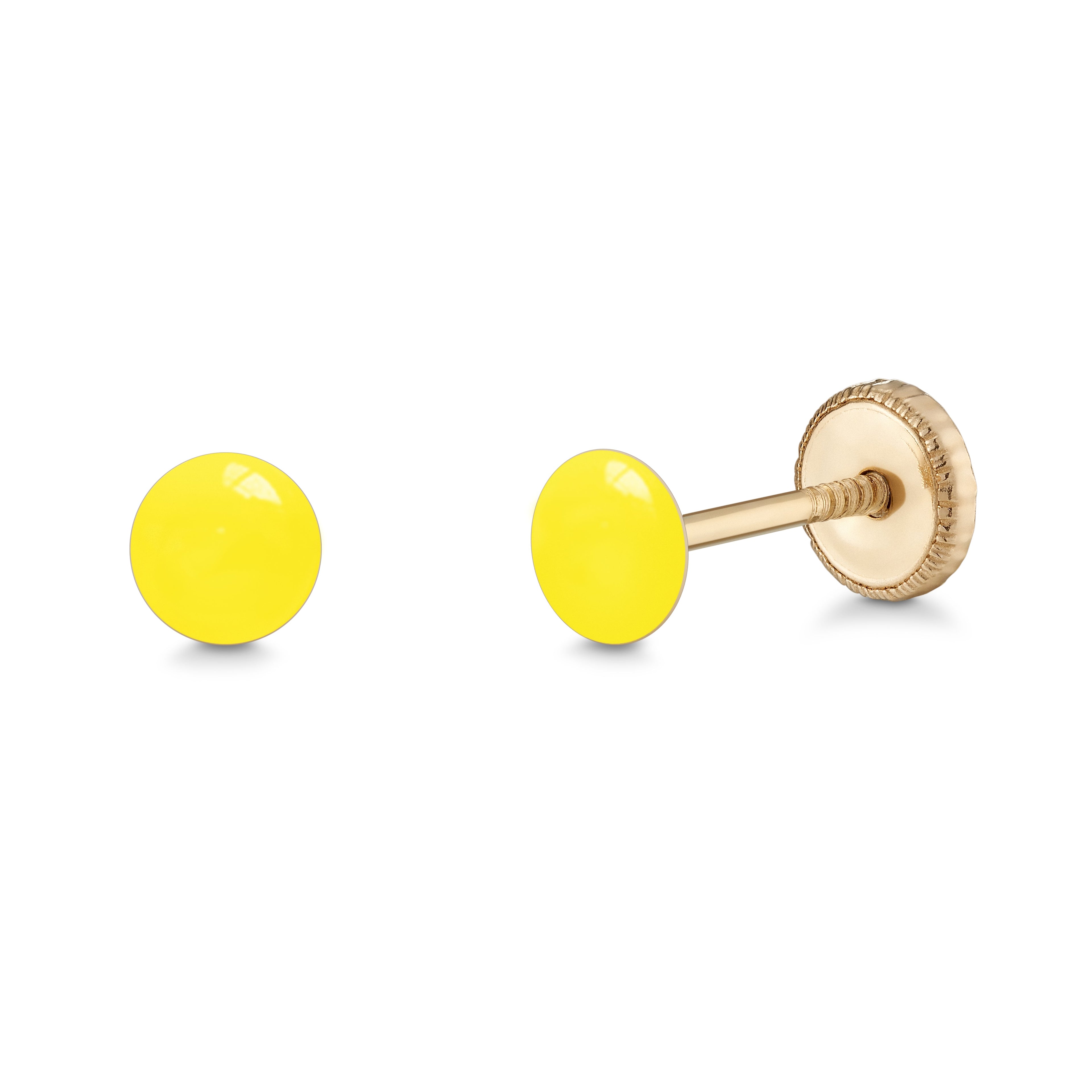 14k Gold Stud Earrings for Women and Girls Round Dot Hand Painted Enamel Colors 4mm Second Piercing Earrings Screwback