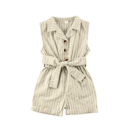 Baby Girls Clothes Sleeveless Turn-down Collar One-Pieces Romper Solid Color Girls Jumpsuit Dress for Girls