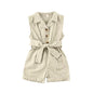 Baby Girls Clothes Sleeveless Turn-down Collar One-Pieces Romper Solid Color Girls Jumpsuit Dress for Girls