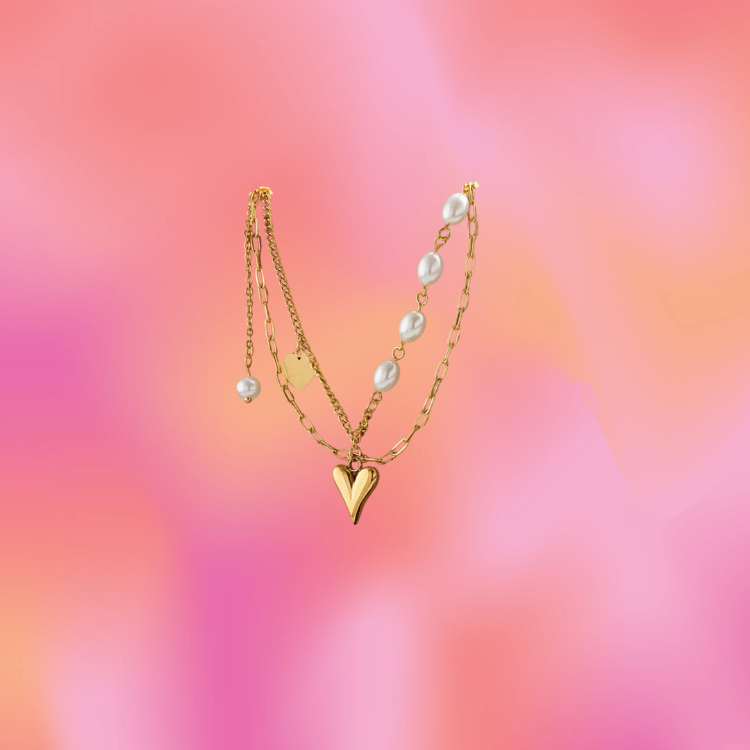 Layered Titanium Pearl Heart Necklace