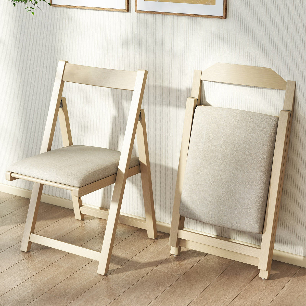 Folding Upholstered Dining Chair Set of 4 with Curved Backrest