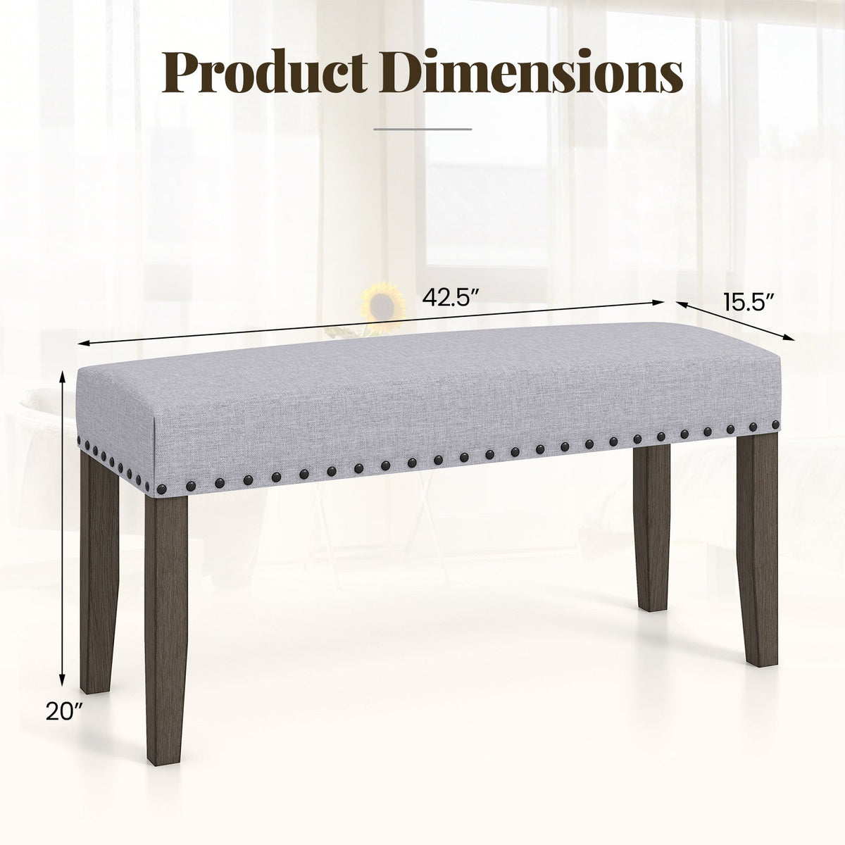 42.5 Inch Upholstered Entryway Bench End of Bed Bench-Gray
