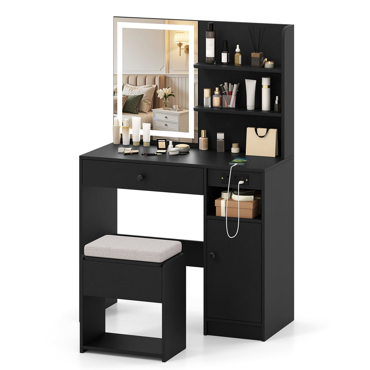 Vanity Desk with Mirror and Lights