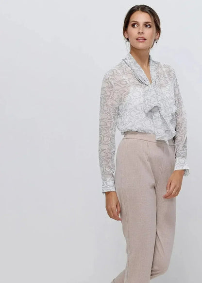 Tie Neck Sheer Blouse In Ivory Silver | FEMSTYLO