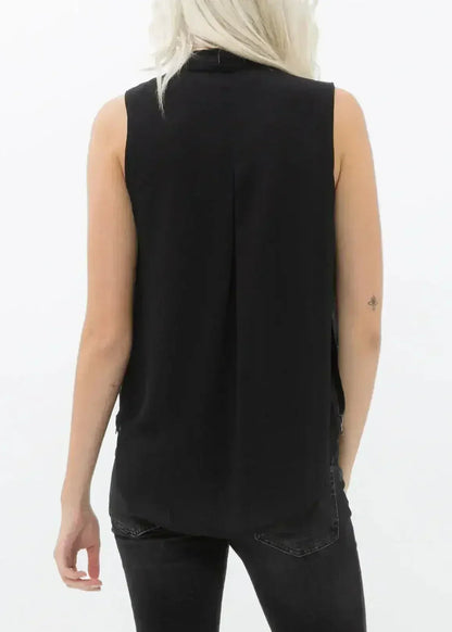 Women's Surplice Sleeveless Blouse In Black | Femstylo