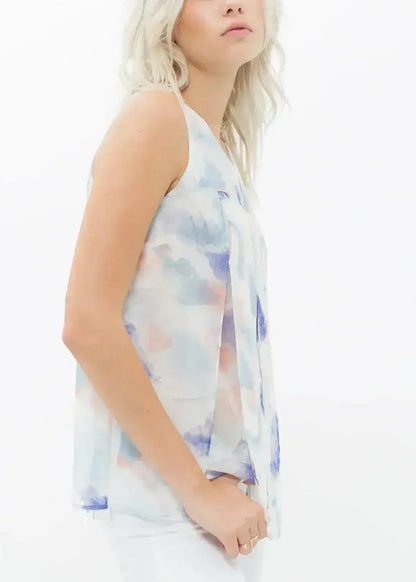 Women's Sleeveless Slit Blouse In Water Color | Femstylo