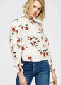 Women's Rust Flower Mockneck Smocked Sleeve Blouse | Femstylo