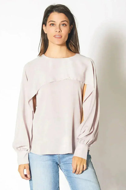 Long Open Sleeve Blouse in Pink Chiffon | Femstylo