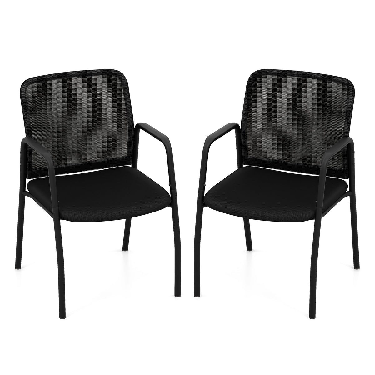 Waiting Room Chair Set of 2 Office Guest Chairs with Ergonomic Mesh Backrest-Black