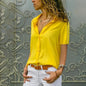 Women Solid White Blouse Tops Office Lady Work Chiffon Button