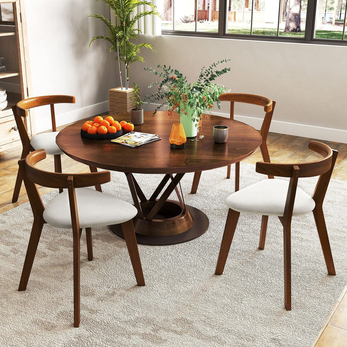 Wood Dining Chair Set of 2 with Padded Seat and Curved Back-Walnut