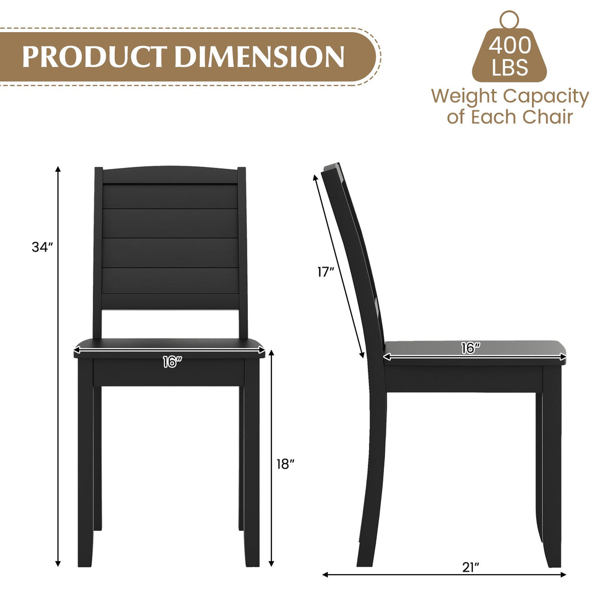 Wood Dining Chair Set of 2 Armless Kitchen Chairs with Rubber Wood Legs