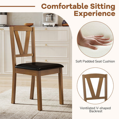Wooden Dining Chair Set of 2 with PU Leather Upholstered and Rubber Wood Frame-Brown