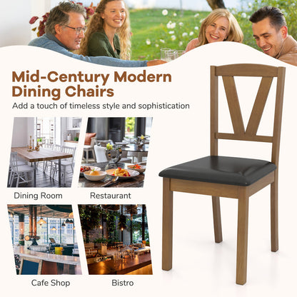 Wooden Dining Chair Set of 2 with PU Leather Upholstered and Rubber Wood Frame-Brown
