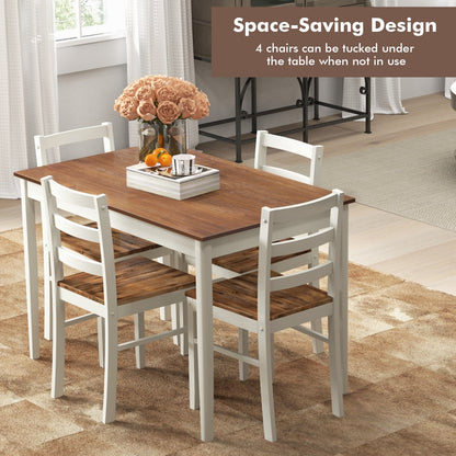 5-Piece Wooden Dining Set with Rectangular Table and 4 Chairs