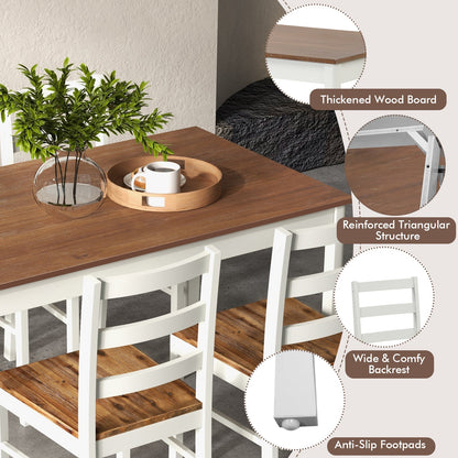 5-Piece Wooden Dining Set with Rectangular Table and 4 Chairs