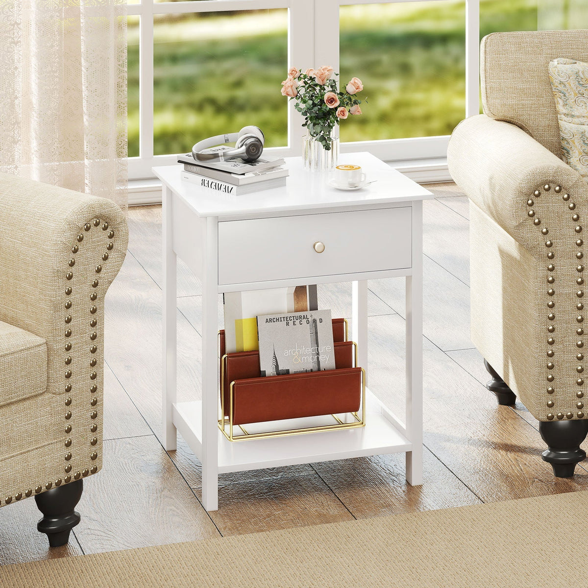 Wooden Storage Shelf with Drawer for Bedroom and Living Room