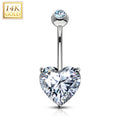 14k Solid White Gold Prong Set 8mm CZ Heart Belly Ring