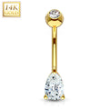 14k Solid Yellow Gold 9mm CZ Deluxe Tear Drop Belly Ring