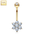 14k Solid Yellow Gold Fancy Cubic Zirconia Flower Belly Ring