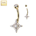 14k Solid Yellow Gold Cubic Zirconia Star Burst Belly Ring