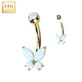 14k Solid Yellow Gold Synthetic Opal Butterfly Belly Ring